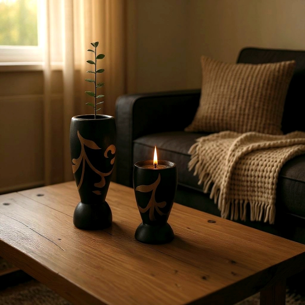 Black and Gold Ceramic Vase Set